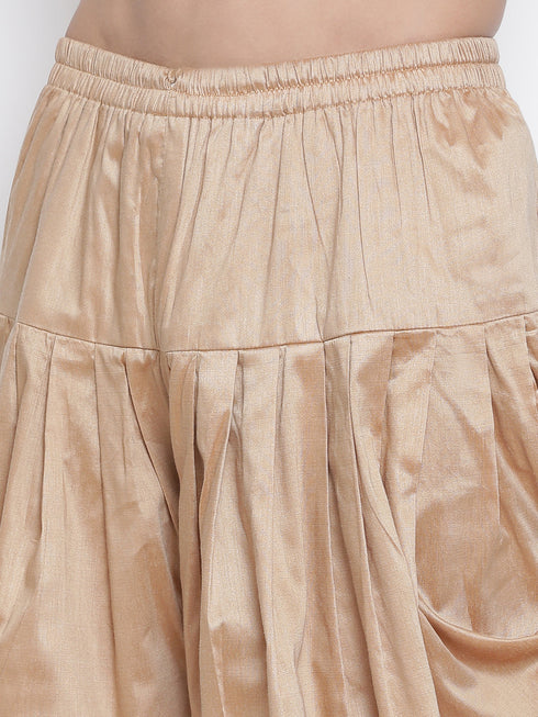 Vastramay Men's Navy Blue Jacquard Jacket With Kurta Dhoti Set